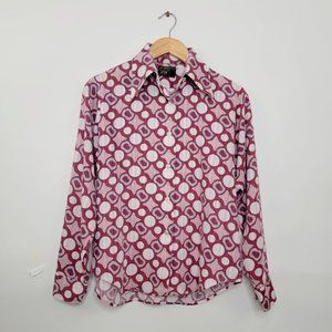 Vintage 70s Shirt Towncraft JCPenny Butterfly Collar Dots Geometric Groovy